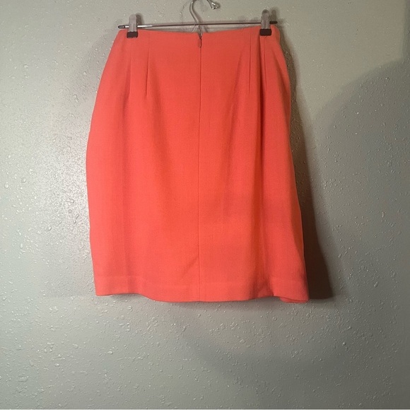 Vtg Linda Ballard Ellen Tracy 100% Wool Skirt Coral Sz 14 Midi Business Office - Picture 6 of 12